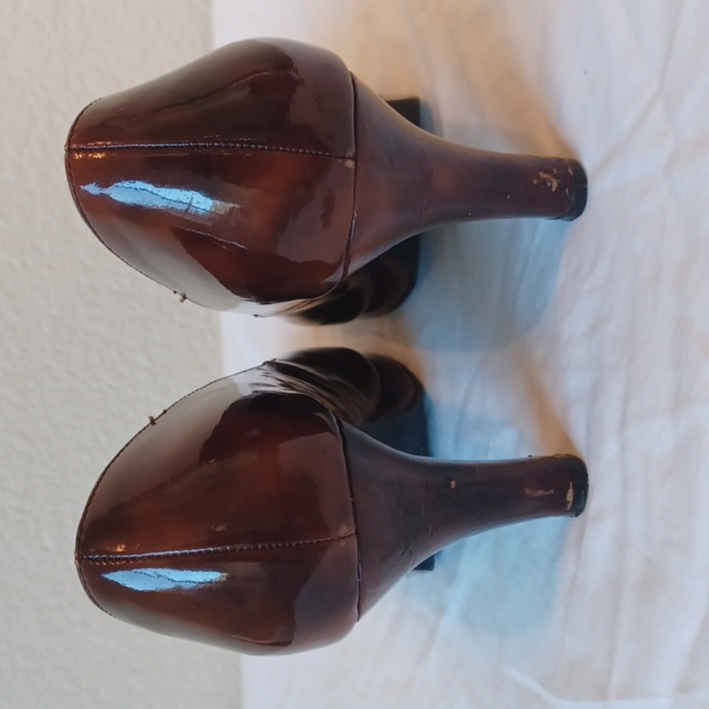 3/$25 SALE Candies Peep Toe Platform Heel Brown Tortoise Patent Leather Womens 6 - Picture 4 of 14